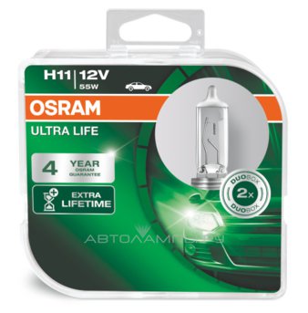 H11 12V- 55W (PGJ19-2) (увелич. срок службы) Ultra Life (2шт) DuoBox 64211ULT-HCB