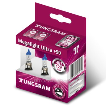 HB3 12V- 60W (P20d) ( +90% света) Megalight Ultra +90 (к.уп.2шт.) 93098617 9005XU B2